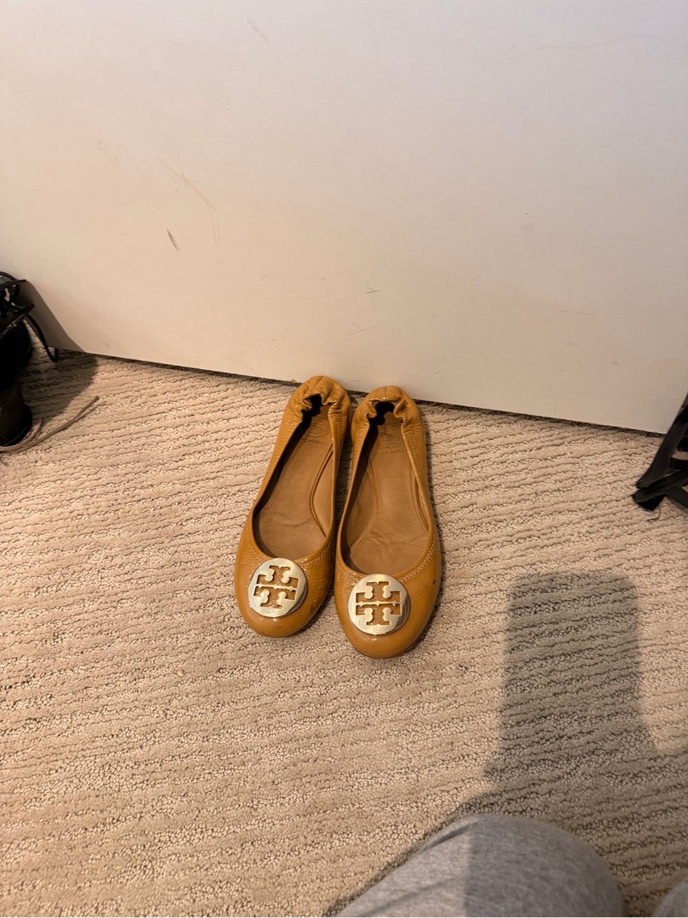 Tory Burch Mustard Yellow Leather Logo Ballet Flats
